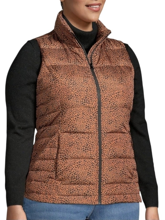 Lands' End Jackets & Blazers - Lands' End Down Puffer Vest Animal Print Burnt Orange Zip Women Size X-Large